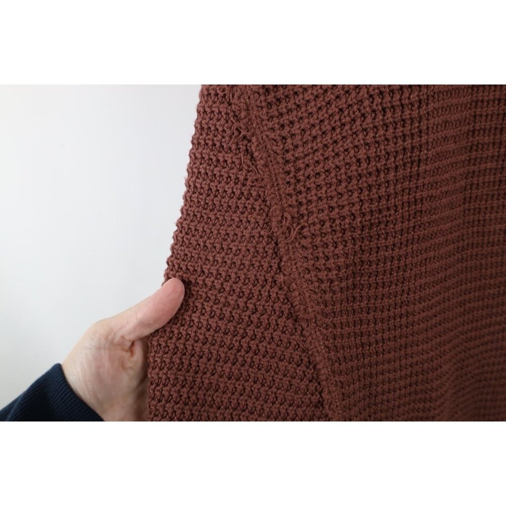 Free People Womens Large Faded Fringed Cold Shoulder Thermal Knit Sweater Brown - Picture 7 of 13
